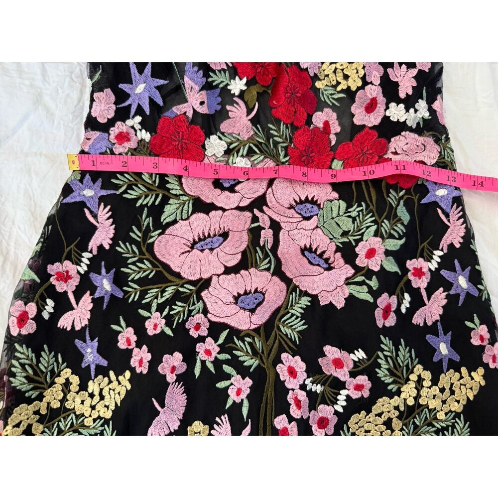 Mac Duggal Black Floral Embroidered Mesh Mini Dress Sweetheart Lace-Up 4 - Picture 4 of 6